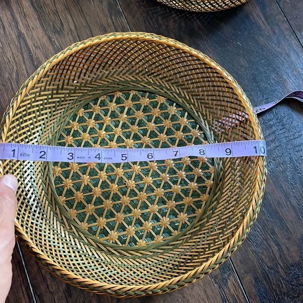 Vintage Cross hatch Wicker/Rattan 3 Set Nesting Baskets beautiful EUC tan green